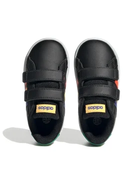 Adidas Grand Court 2 CF I schwarze Schuhe mit mehrfarbigen Details und Klettverschluss