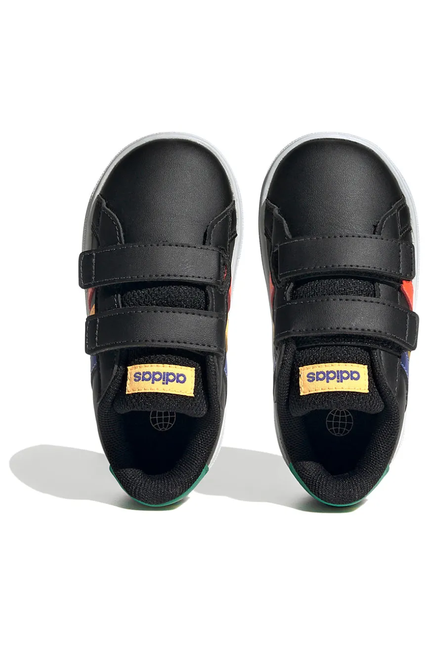 Adidas Grand Court 2 CF I schwarze Schuhe mit mehrfarbigen Details und Klettverschluss