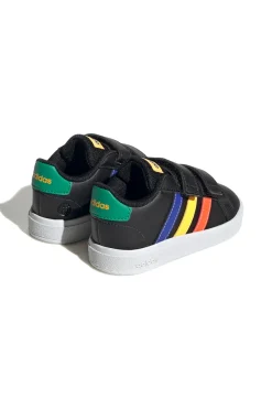 Adidas Grand Court 2 CF I schwarze Schuhe mit mehrfarbigen Details und Klettverschluss