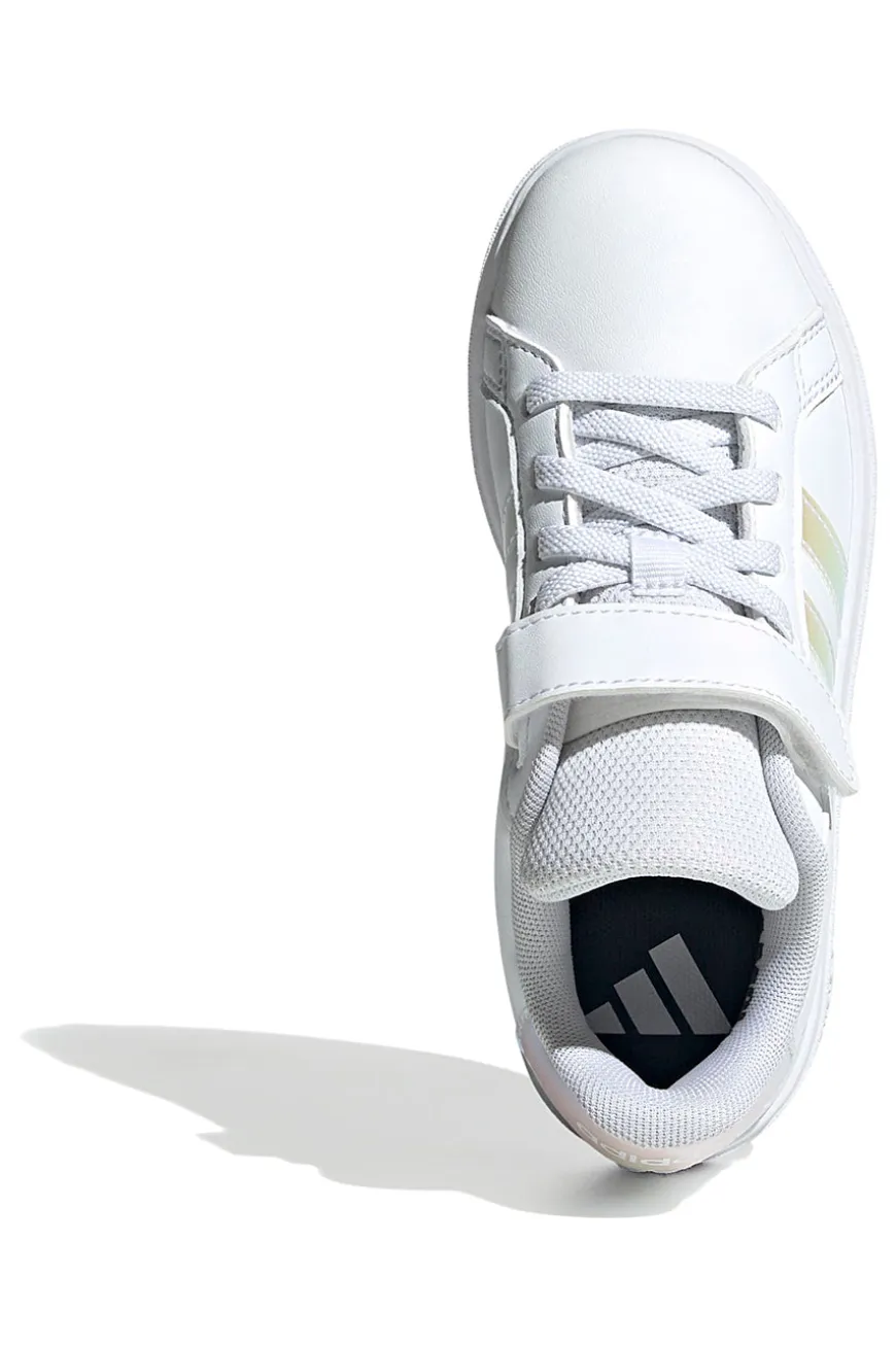 Adidas Grand Court 2.0 EL C – Weiße Sneakers mit schillernden Streifen und Klettverschluss