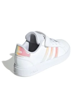 Adidas Grand Court 2.0 EL C – Weiße Sneakers mit schillernden Streifen und Klettverschluss