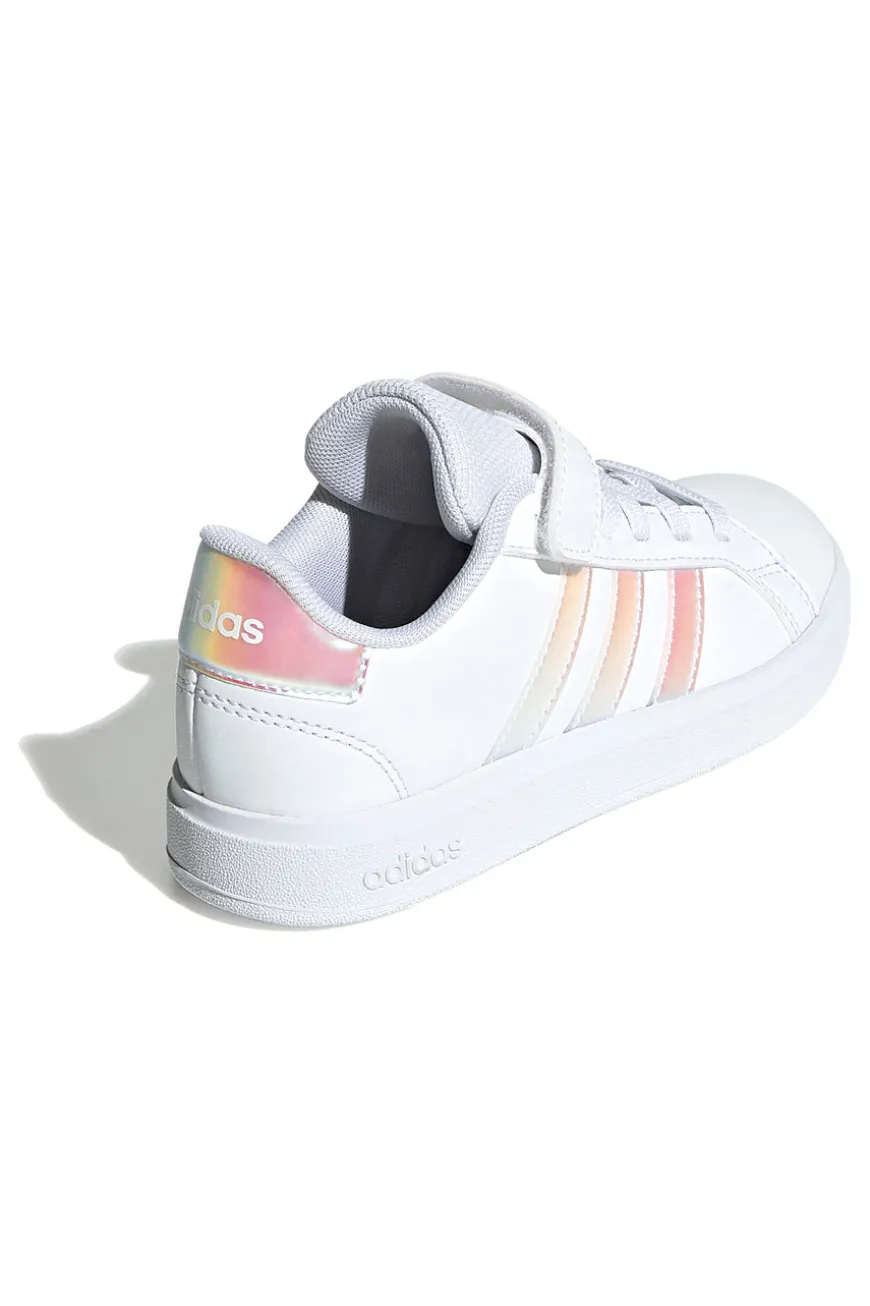 Adidas Grand Court 2.0 EL C – Weiße Sneakers mit schillernden Streifen und Klettverschluss