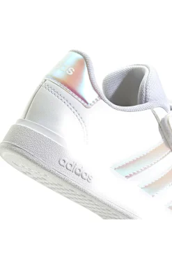 Adidas Grand Court 2.0 EL C – Weiße Sneakers mit schillernden Streifen und Klettverschluss