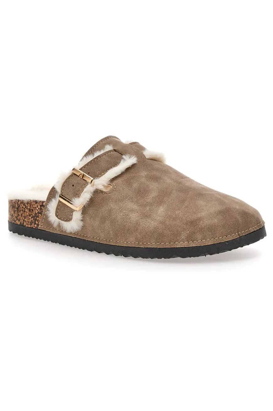 Altemberg 1214 Hausschuhe mit Doppelschnalle und Fellfutter, Taupe