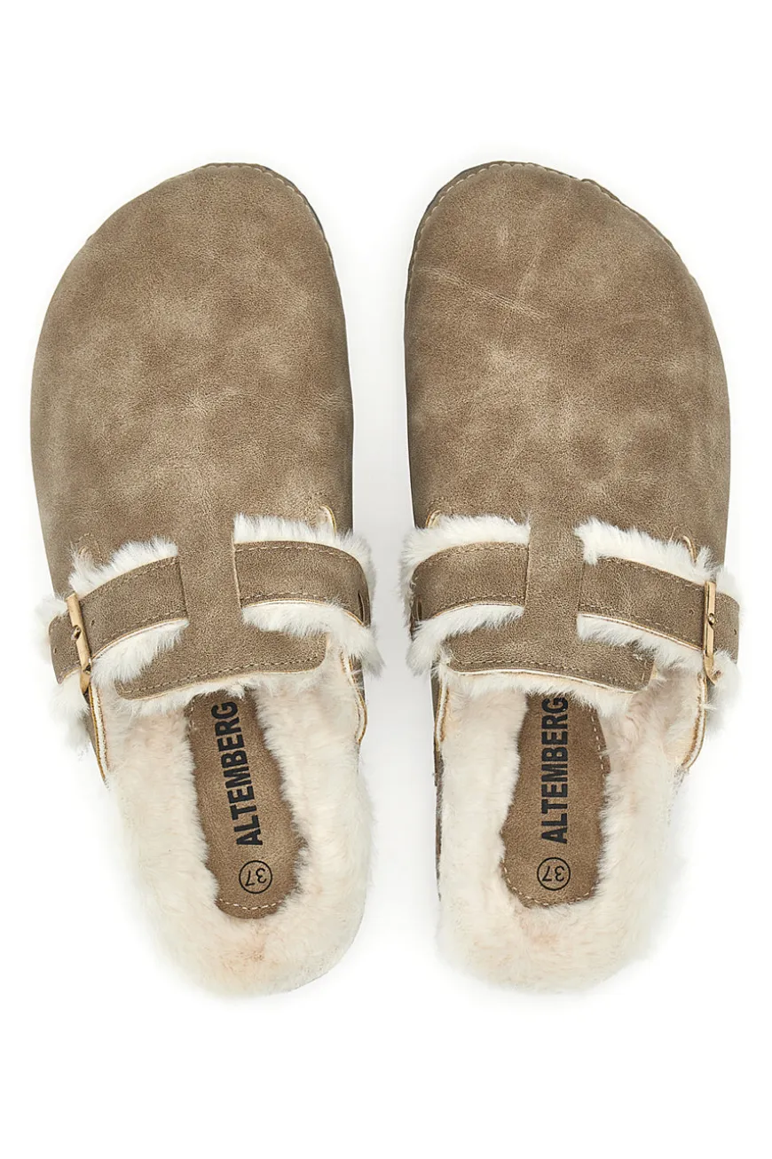Altemberg 1214 Hausschuhe mit Doppelschnalle und Fellfutter, Taupe