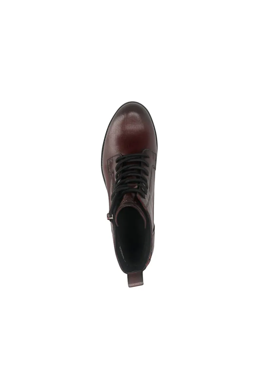 Bagatt D11AFS3K4100 Burgunderfarbene Leder-Schnürstiefel mit Reißverschluss und warmem Futter