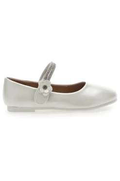 Ballerine Bianco Perlato Con Strass e Applicazione Floreale Pitt Kids 392451