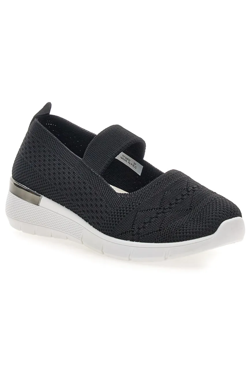 Ballerine da donna nero in tessuto traforato Me & me TF090236