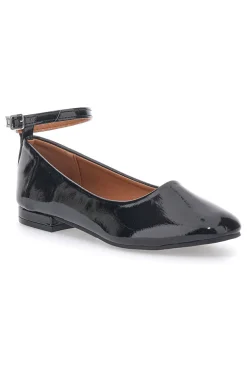 Ballerine Nere Effetto Vernice con Cinturino e Tacco Comodo THE FIRST IDE1075