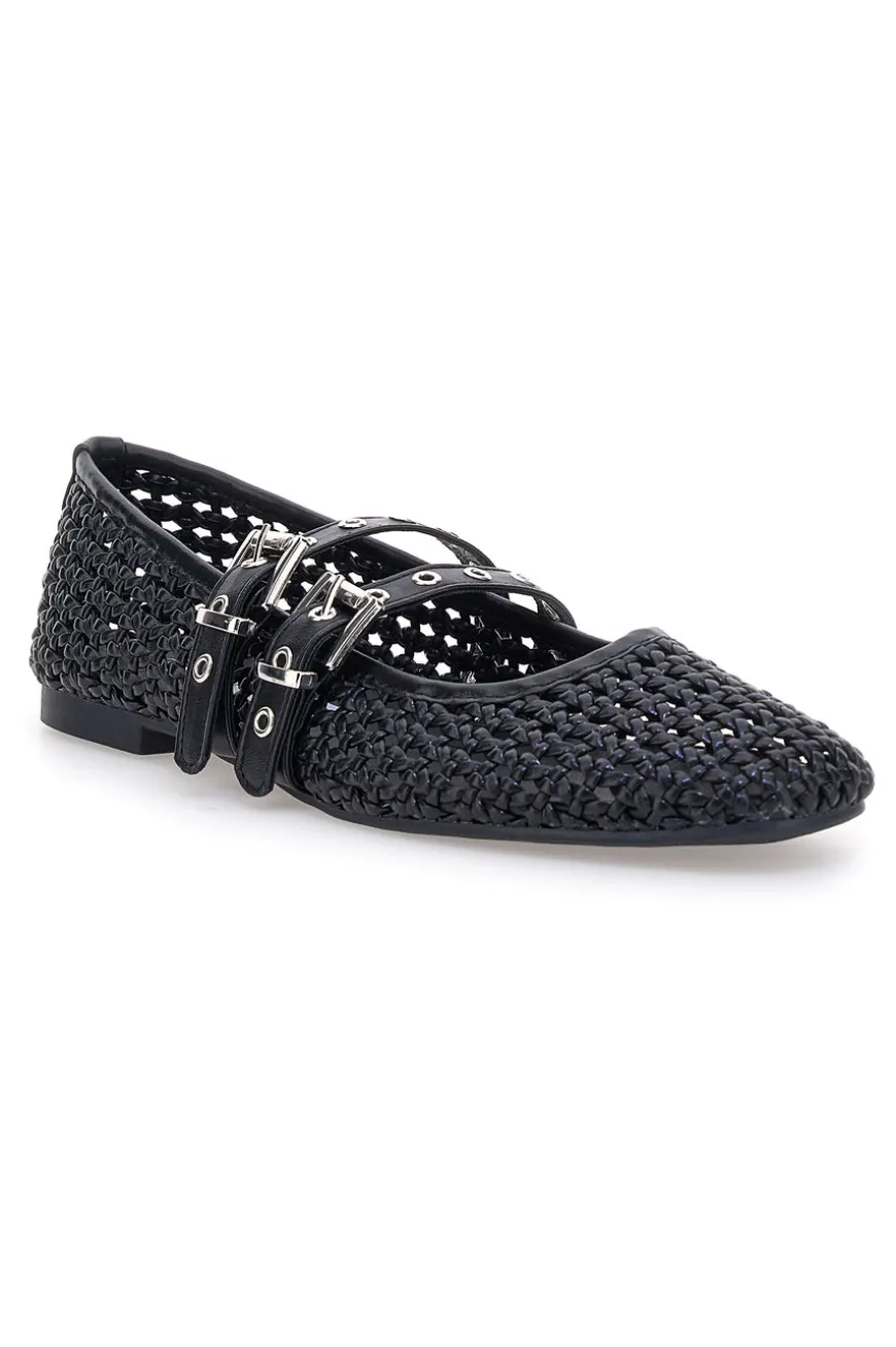 Ballerine nere intrecciate con fibbie The First IDE12 da Donna