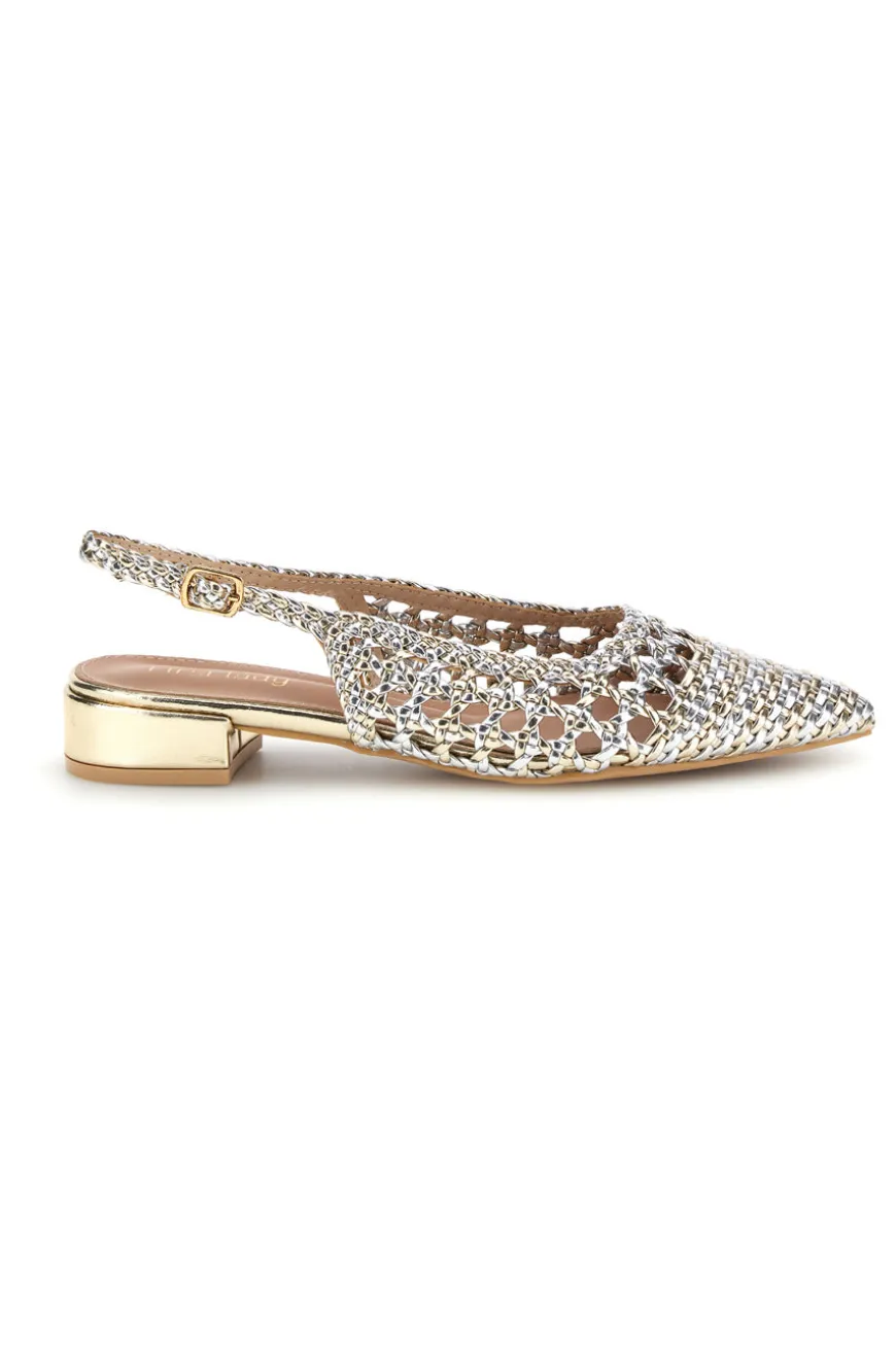 Ballerine slingback oro intrecciate con punta affusolata First Lady P661