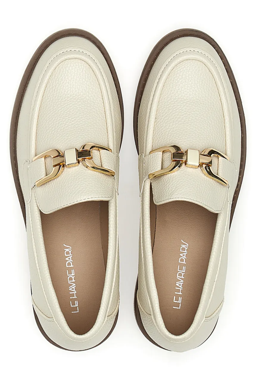Beige Damen-Loafer mit goldenem Bit Le Havre Paris 1133