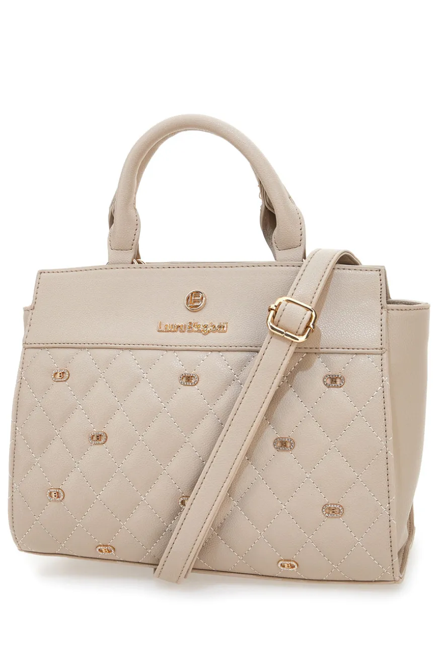 Borsa a Mano Effetto Matelassé Beige LAURA BIAGIOTTI RATCHET