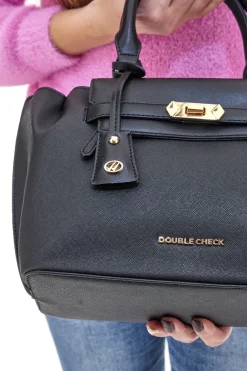 Borsa a Mano Nera con Dettagli Oro Double Check 18248-1