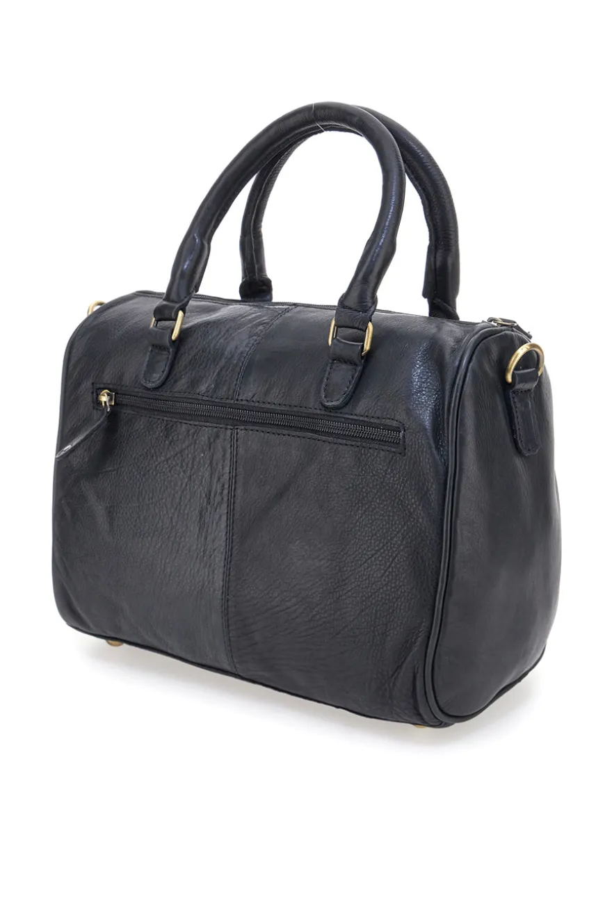 Borsa a mano nera in vera pelle artigianale con tracolla Basile BA3674DX