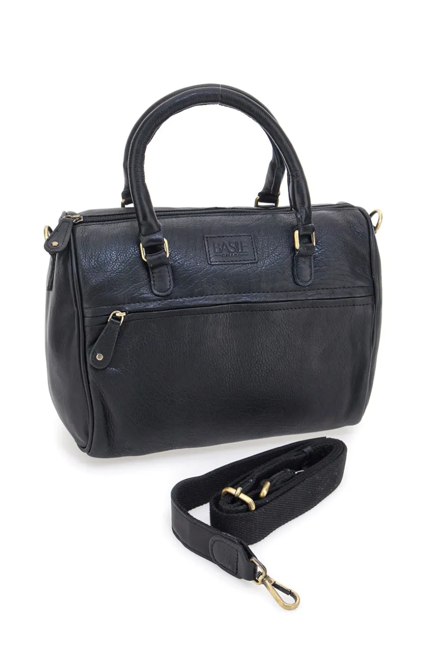 Borsa a mano nera in vera pelle artigianale con tracolla Basile BA3674DX