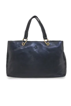 Borsa a mano nera in vera pelle con doppi manici e tracolla removibile Basile BA3672TI