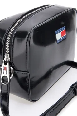 Borsa a tracolla nera effetto lucido Tommy Camera Bag