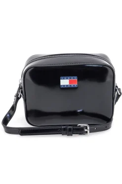 Borsa a tracolla nera effetto lucido Tommy Camera Bag