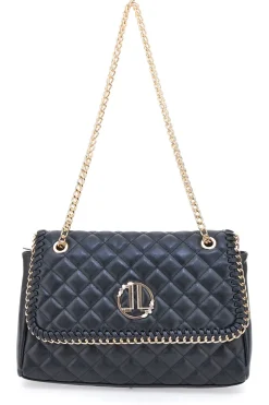 Borsa a tracolla Nera Trapuntata con Catena Dorata Lancetti 25S-259-3