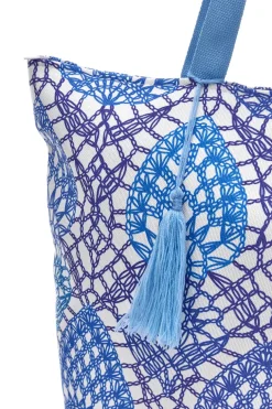 Borsa bianca e blu con fantasia geometrica e nappina Basile BA22152
