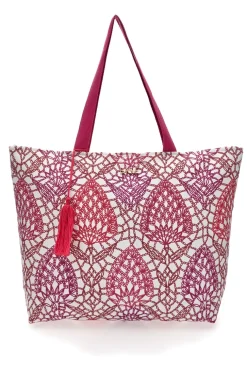Borsa bianca e fuxia con fantasia geometrica e nappina Basile BA22152