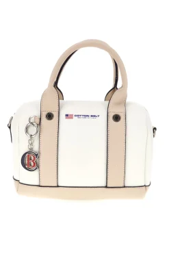 Borsa bianca inserti beige manici doppi Cotton belt 19,045,B028