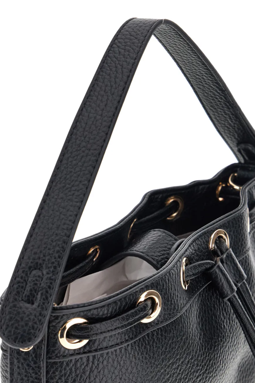 Borsa Bucket Nera con Coulisse e Dettagli Dorati Basile BA1277DOLL