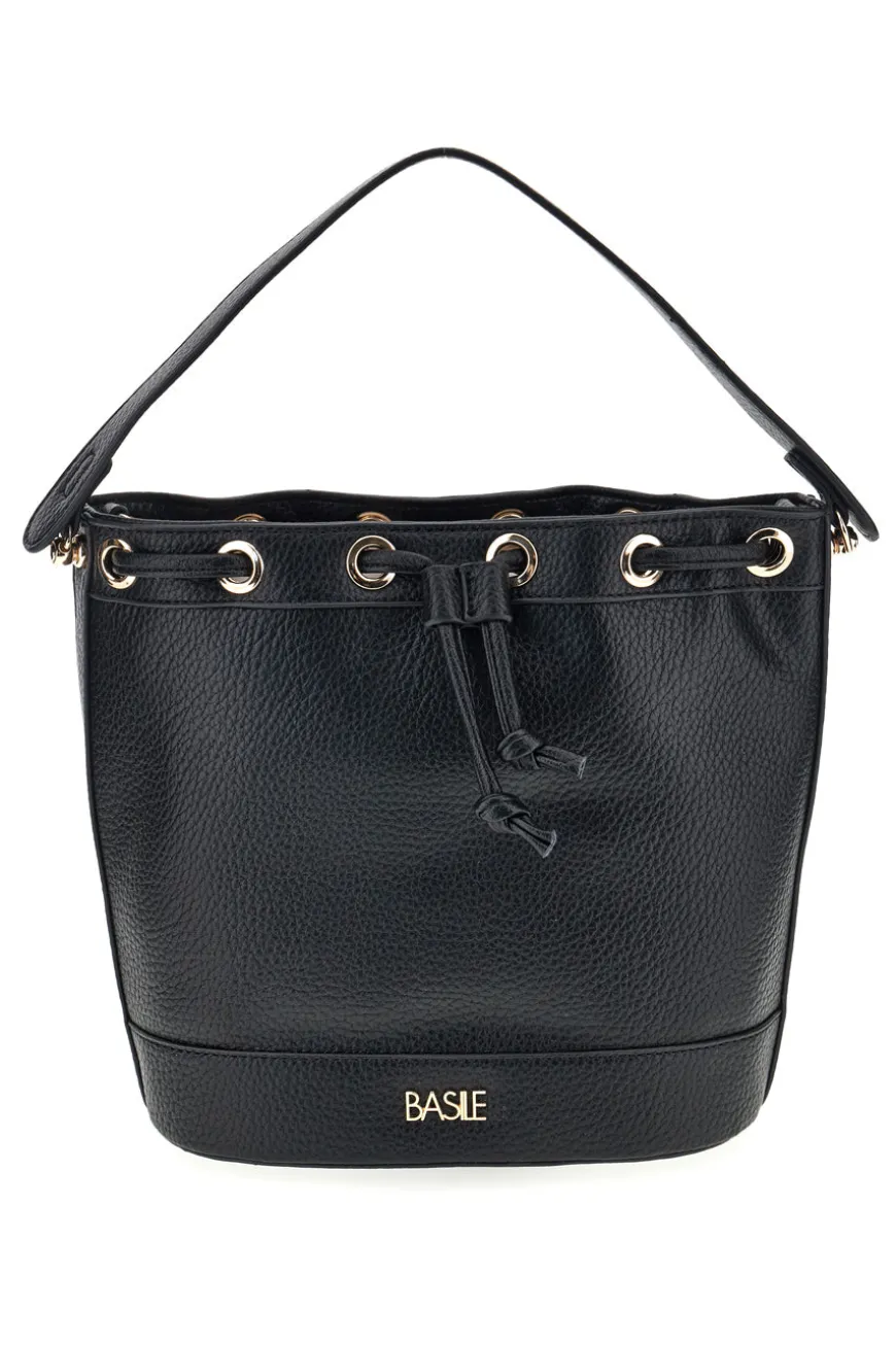 Borsa Bucket Nera con Coulisse e Dettagli Dorati Basile BA1277DOLL