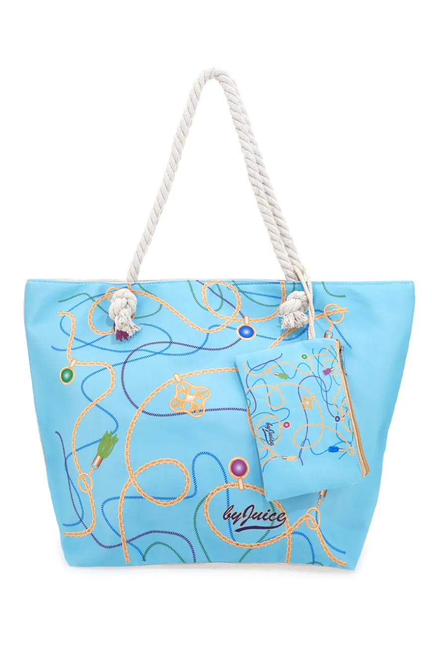 Borsa mare azzurra con stampa fantasia e pochette Juice ELBA 169