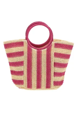 Borsa mare beige e fucsia intrecciata Basile BA27408