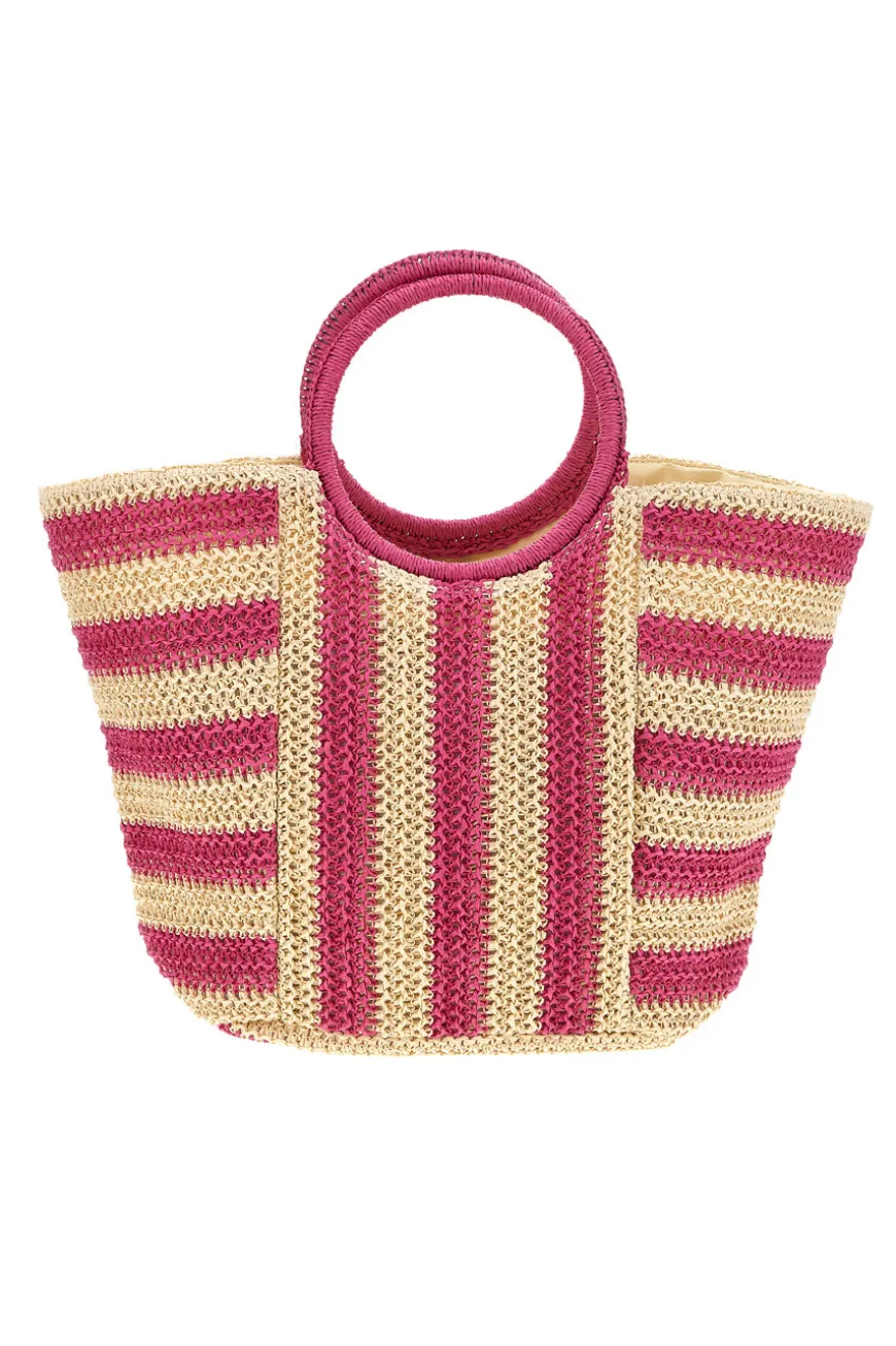 Borsa mare beige e fucsia intrecciata Basile BA27408