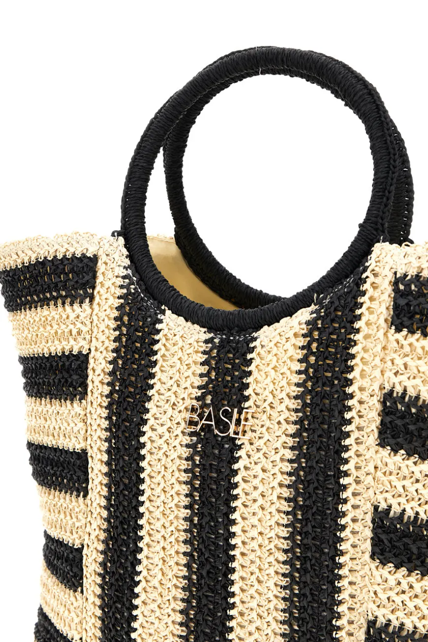 Borsa mare beige e nera intrecciata Basile BA27408