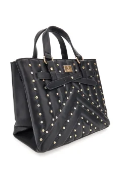 Borsa nera con borchie e tracolla removibile Lancetti CLASH