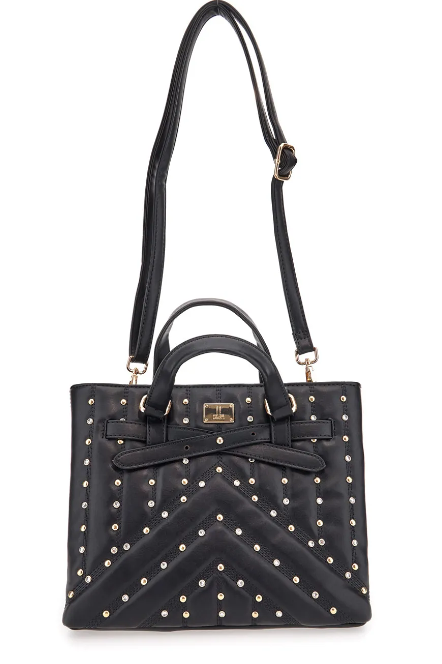 Borsa nera con borchie e tracolla removibile Lancetti CLASH