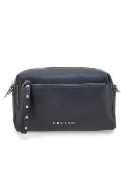 Borsa nera in vera pelle con tracolla e tasche interne First Lady SL 99138