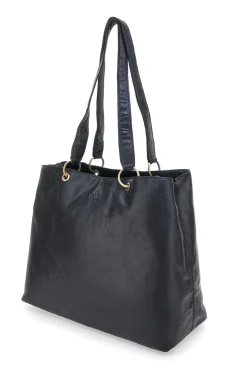 Borsa shopper nera in vera pelle con doppi manici Basile CLASS BA3669TI