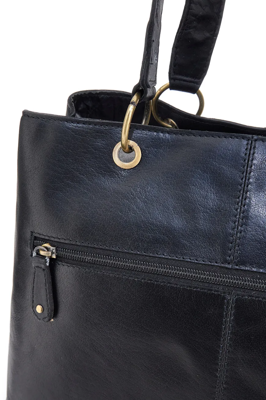 Borsa shopper nera in vera pelle con doppi manici Basile CLASS BA3669TI