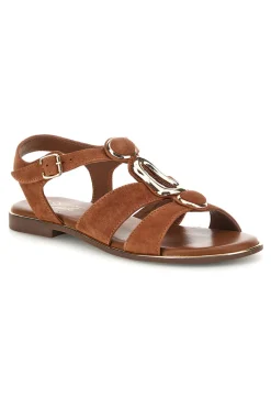 Braune Echtleder-Sandalen mit ovalen Metall-Accessoires im Pittarello-Look IF10328