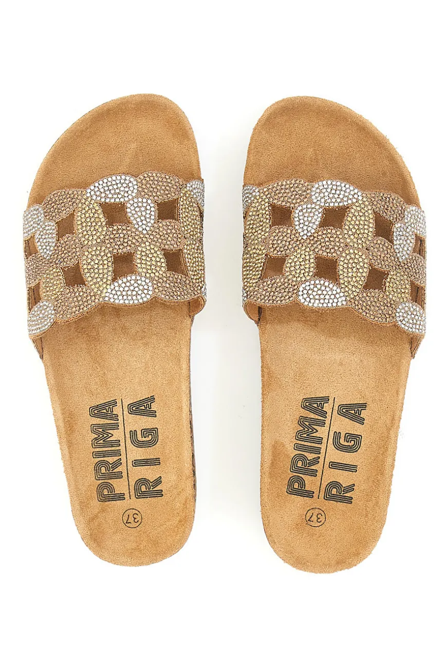 Braune Slipper mit verziertem Band PRIMA RIGA 14224