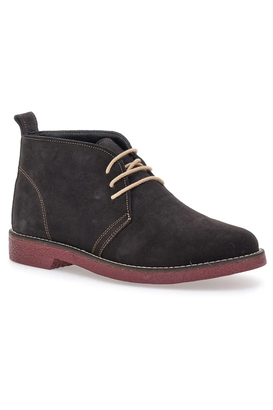 Braune Stiefeletten aus echtem Leder mit burgunderfarbener Sohle Pittarello 322