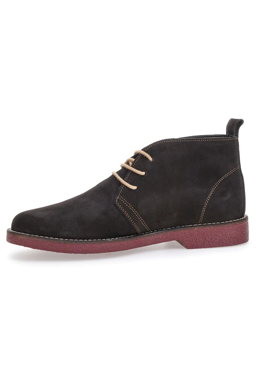 Braune Stiefeletten aus echtem Leder mit burgunderfarbener Sohle Pittarello 322
