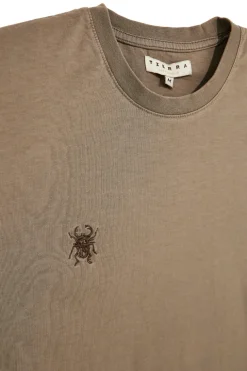 Braunes T-Shirt mit Rundhalsausschnitt einfarbig gesticktes Logo Pittarello tierra PT-M-T-9068