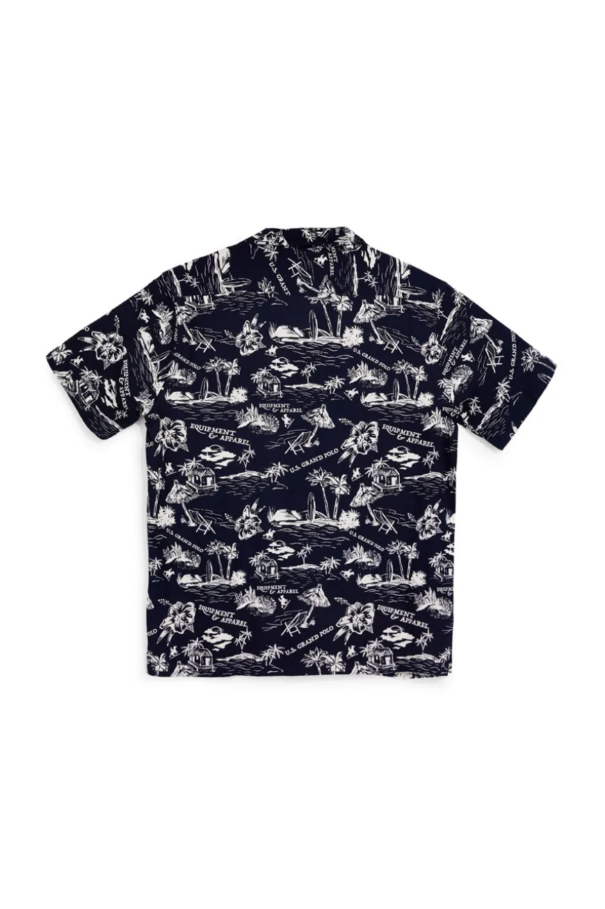 Camicia Blu navy fantasia in viscosa U.s.grand polo US61450M