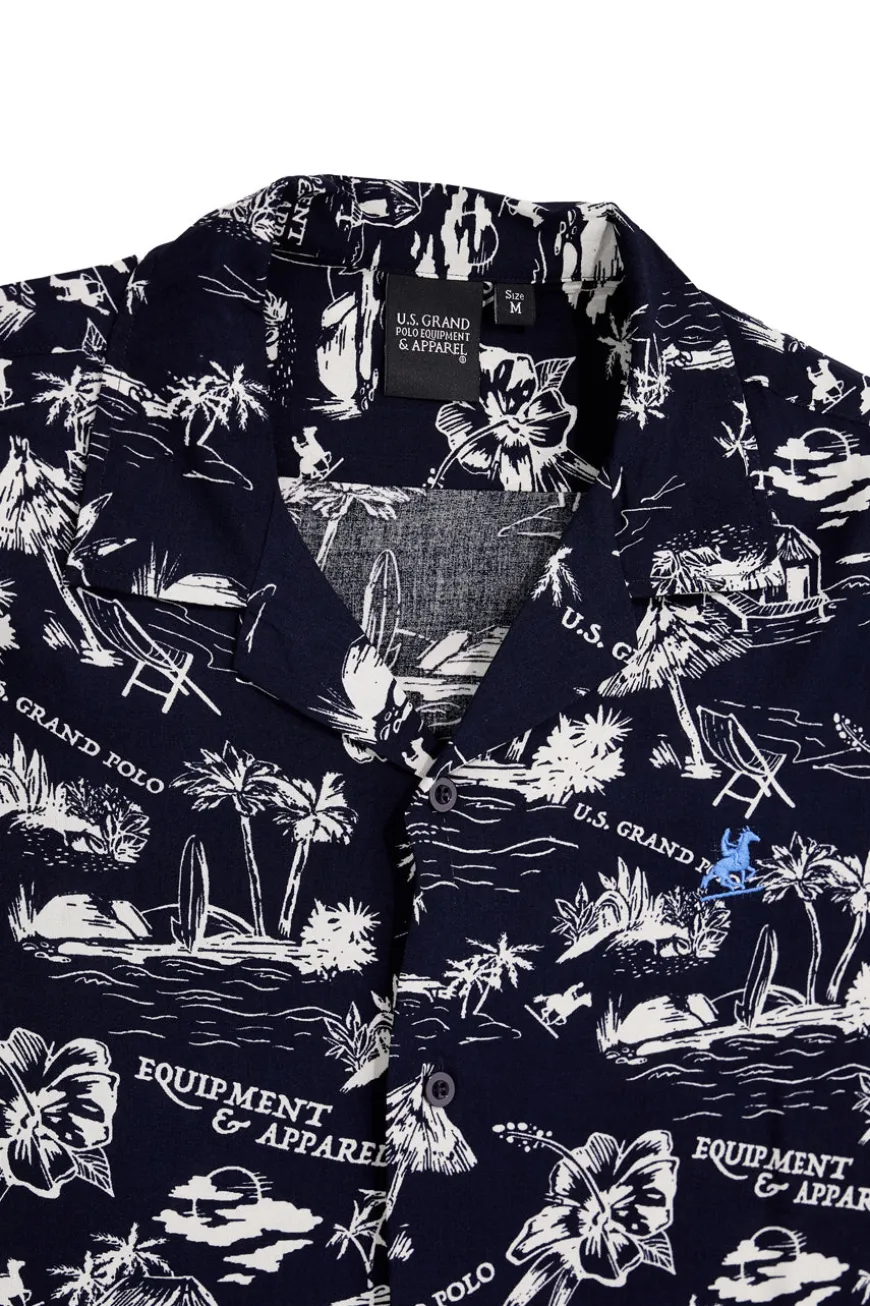 Camicia Blu navy fantasia in viscosa U.s.grand polo US61450M