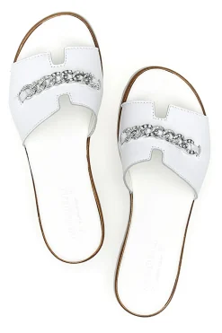 Ciabatta Bianca con Fascia in Pelle e Catena Decorativa PITTARELLO 333170811