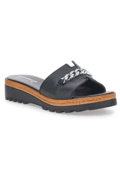 Ciabatta Nera con Fascia in Pelle e Catena Decorativa PITTARELLO 333170811