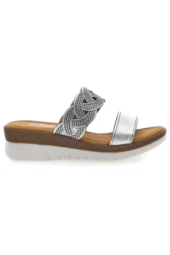 Ciabatte argento con intreccio glitter e plantare comfort Linea Comoda 8009
