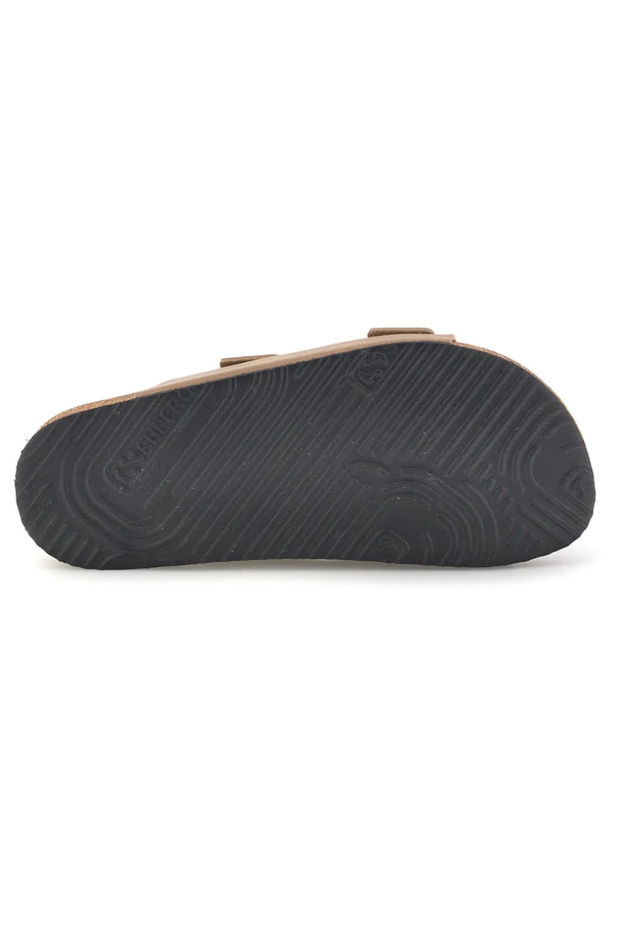 Ciabatte beige con doppia fascia regolabile Made in Italy in vera pelle Superga S31T823