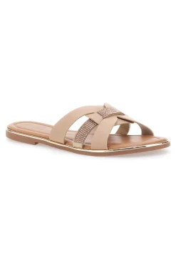 Ciabatte beige con fasce incrociate e strass Fun Beach 14217